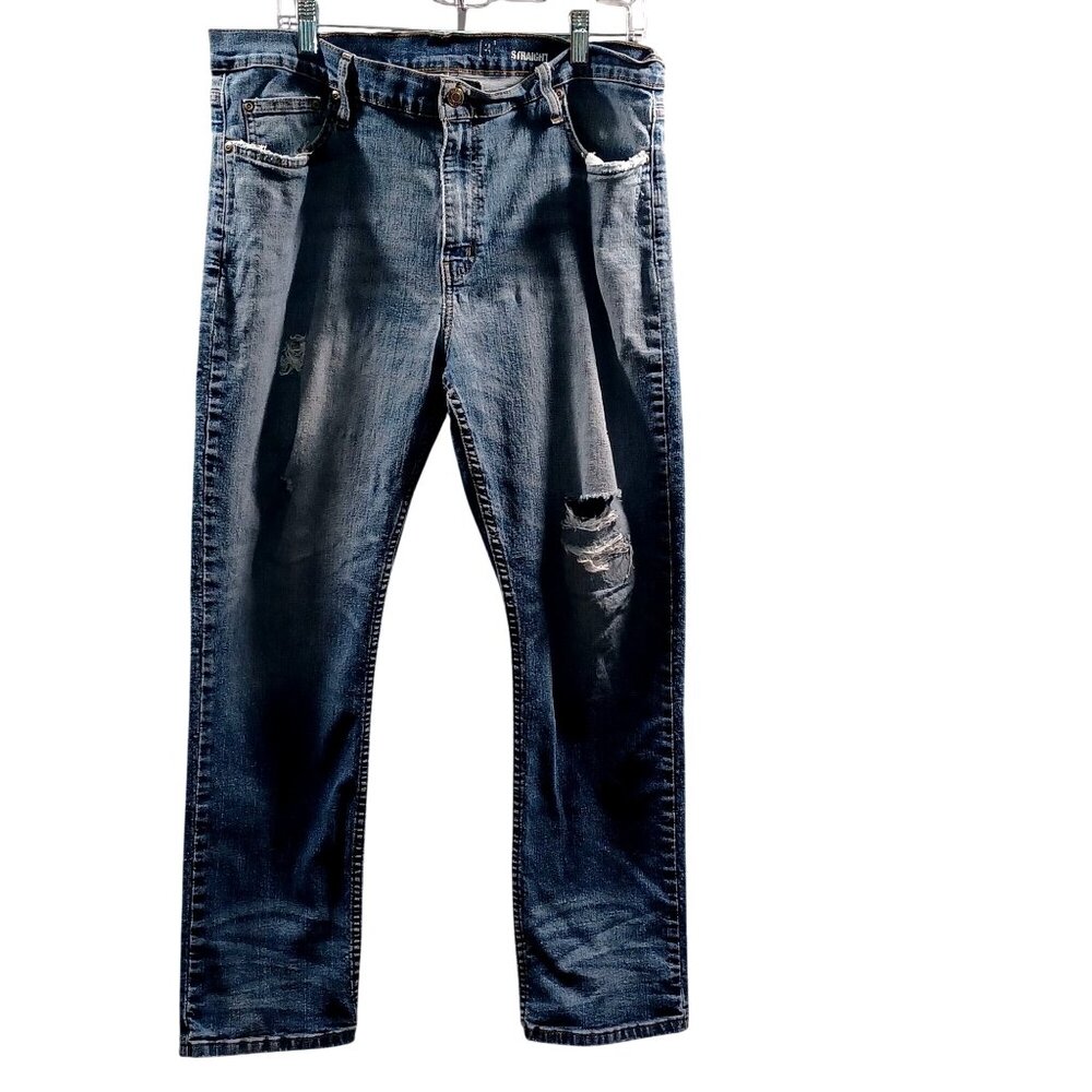 Jeans Mens 38x30 Goth Streetwear Grunge Stretch Jeans Distressed Frayed Ripped